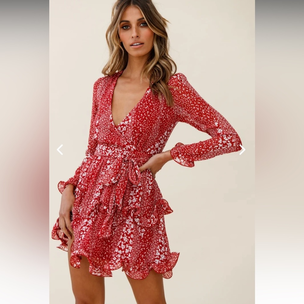 GRETA TIERED RUFFLE CHIFFON DRESS FLORAL PRINT RED